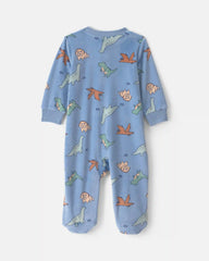 Baby Boy Dinosaur 2-Way Zip DreamPlush Sleep & Play Pajamas - Blue