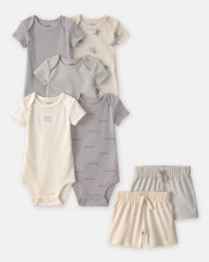 Baby 7-Piece Bodysuits & Shorts Set - Grey/Ivory