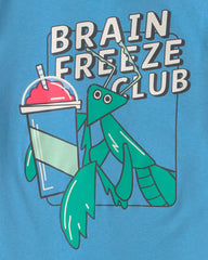 Boys 'Brain Freeze Club' 100% Cotton 4-Piece Pajama Set - Blue/Green