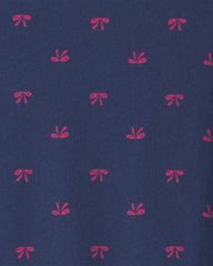 Toddler Girl Bow Long-Sleeve Peplum Top - Navy Blue