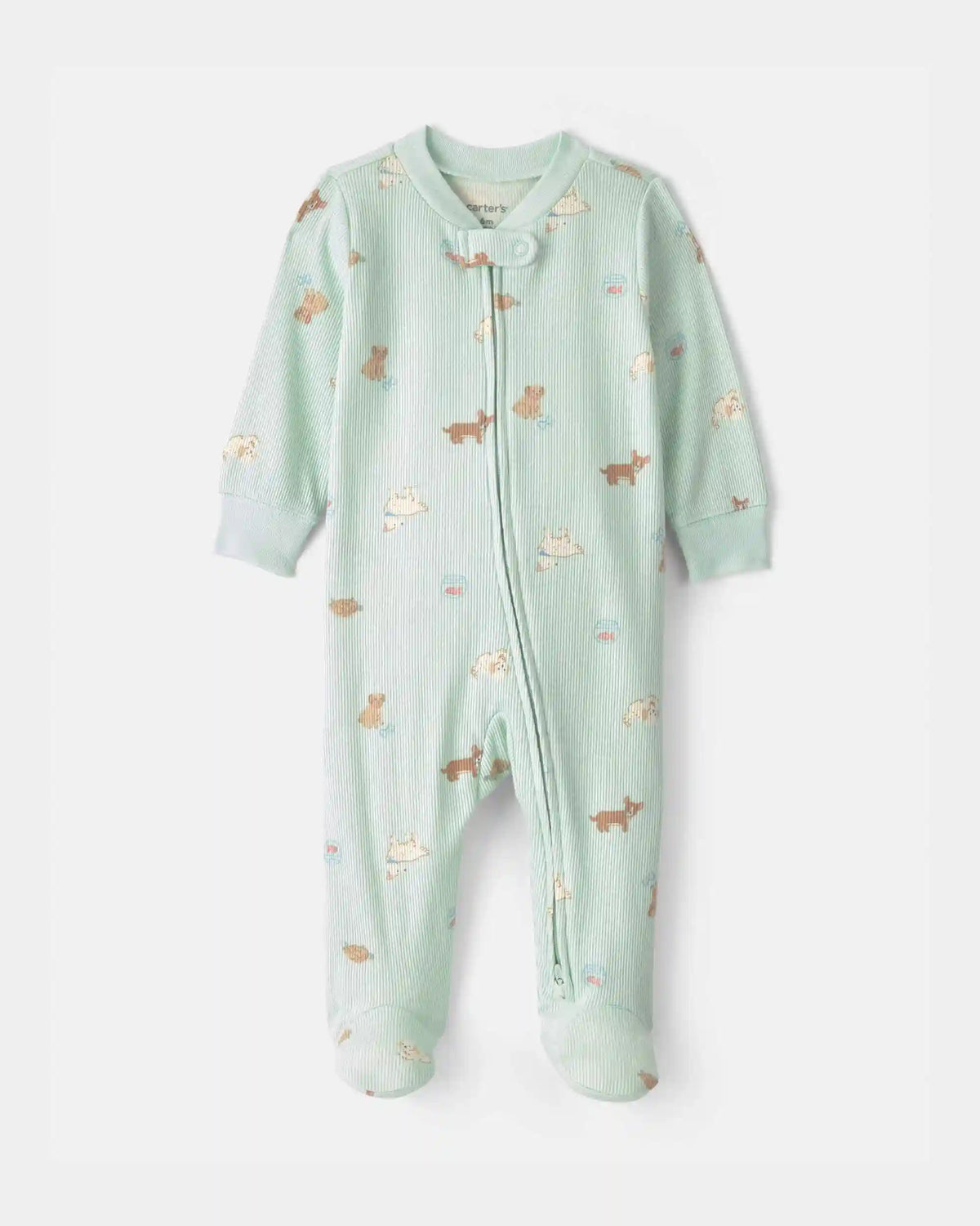 Baby Girl Pets Cotton 2-Way Zip Sleep & Play Pajamas - Green