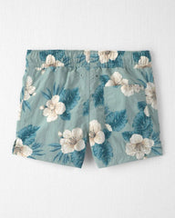 Toddler Boy Recycled Swim Trunks in in Blue Hibiscus