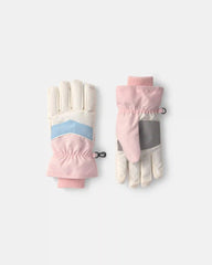 Girls Color Block Ski Gloves - Pink/Blue/White