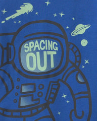 Toddler Boy 4-Piece Astronaut Glow in the Dark 100% Cotton Snug Fit Pajama Set - Blue