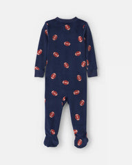 Toddler Boy 1-Piece Football DreamPlush Snug Fit Footed Pajama - Navy Blue