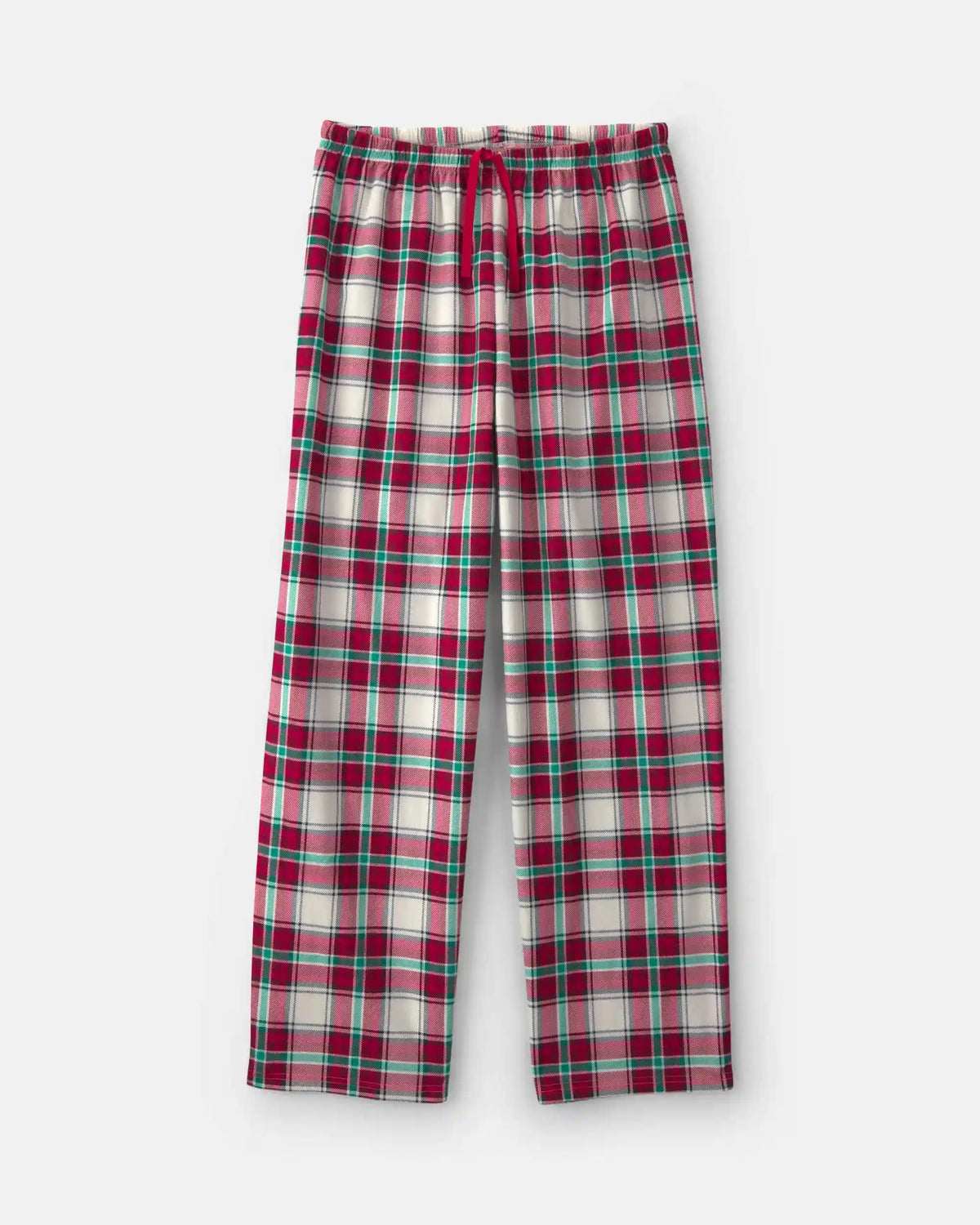 Adult Christmas Plaid Fleece Loose Fit Pajama Bottoms - Red/Green