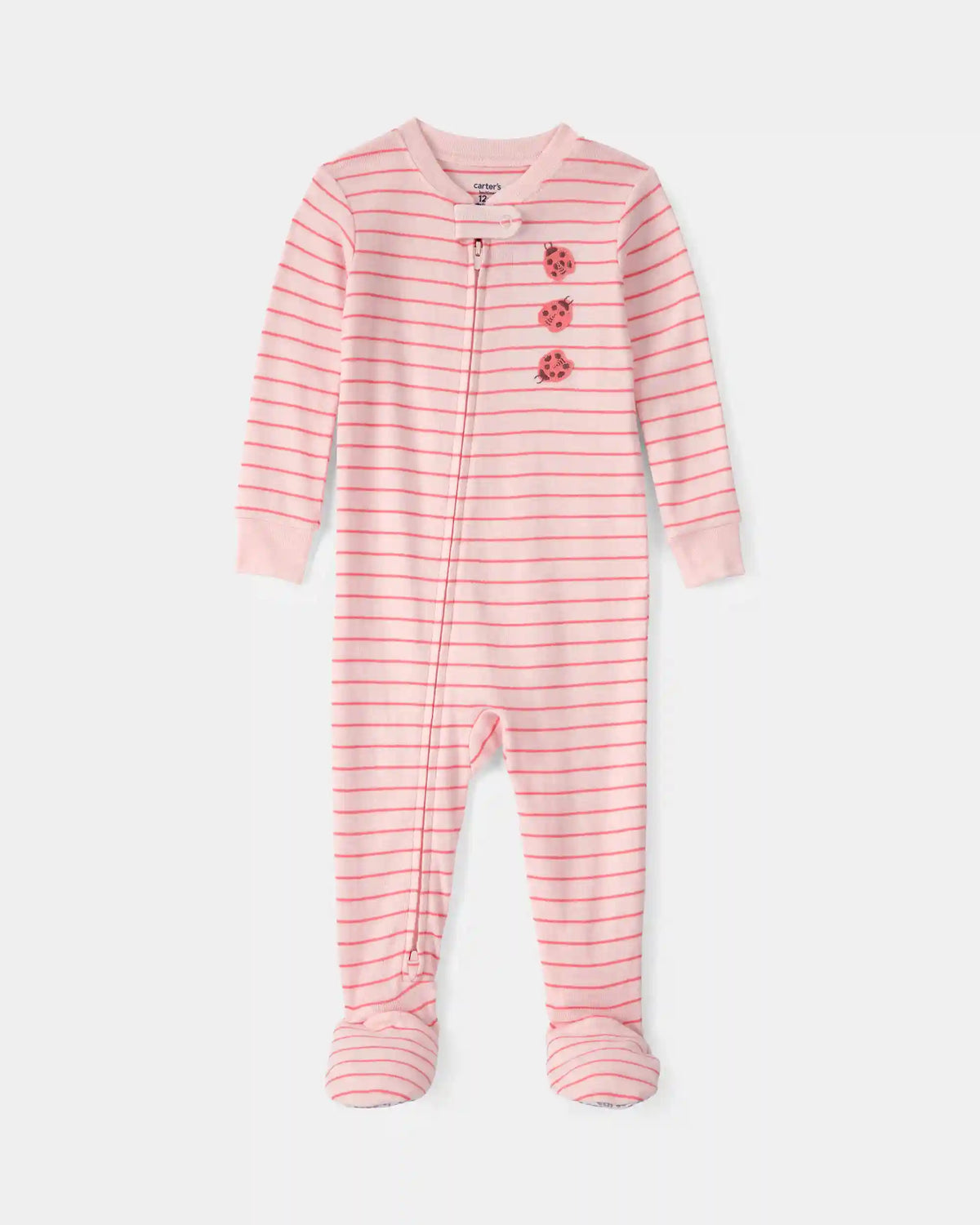 Baby Girl Ladybug Striped 100% Cotton Snug Fit 1-Piece Pajama - Pink