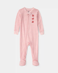 Baby Girl Ladybug Striped 100% Cotton Snug Fit 1-Piece Pajama - Pink