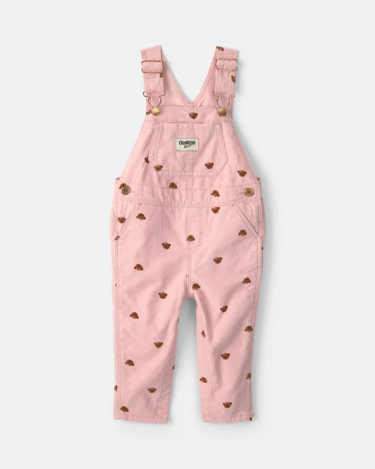 Baby Girl Bear Corduroy Overalls - Pink
