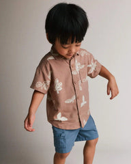 Toddler Boy Button-Down Short-Sleeve Shirt in Plant Print - Light Brown