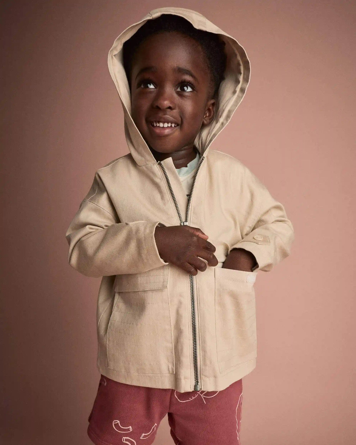 Toddler Boy Zip-Up Hooded Jacket with Pockets - Khaki