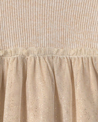 Toddler Girl Shimmer Long-Sleeve Sweater Tulle Dress - Cream