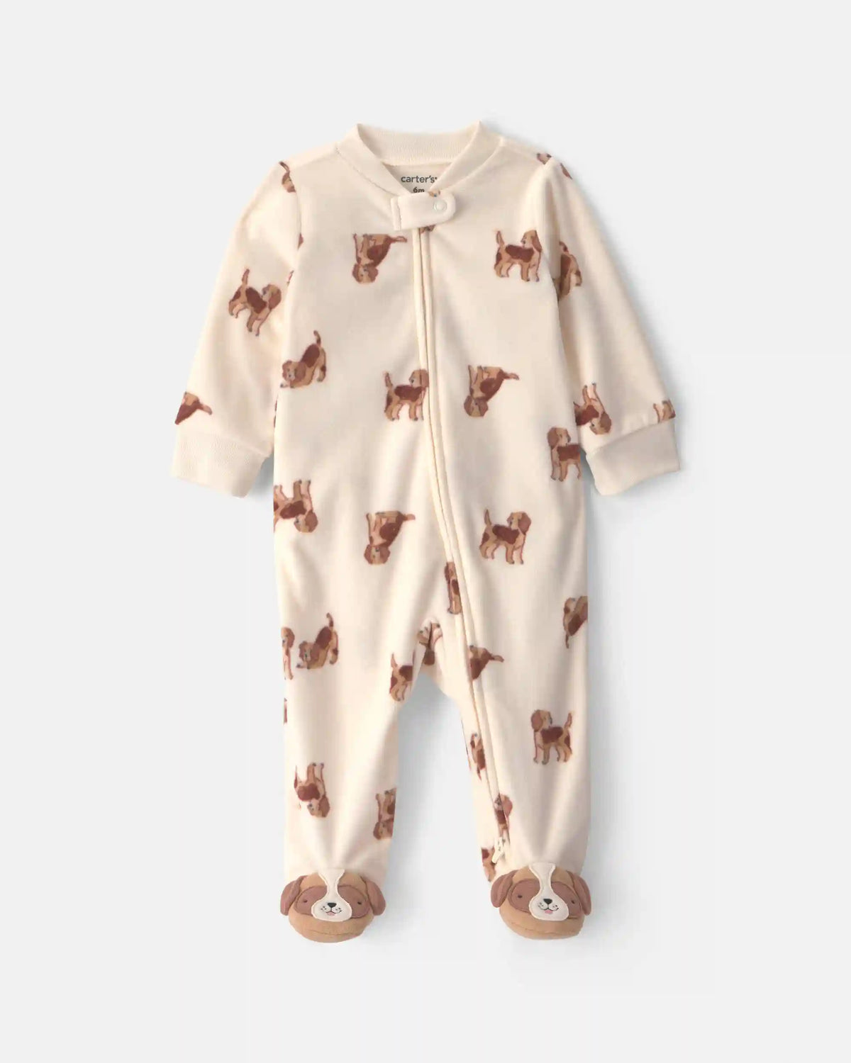 Baby Boy Dog Fleece 2-Way Zip Sleep & Play Pajamas - Cream