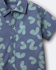 Toddler Boy Button-Down Short-Sleeve Shirt in Abstract Print - Slate Blue