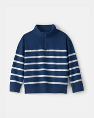 Boys 2-Piece Striped French Terry Quarter-Zip Pullover & Shorts Set - Navy