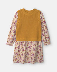 Girls Floral Long-Sleeve Dress - Yellow/Cream