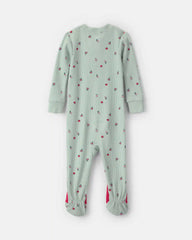 Toddler Girl 1-Piece Apple Thermal Snug Fit Footed Pajama - Green