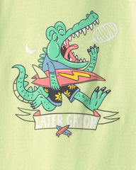 Boys Alligator Surfing 100% Cotton 4-Piece Pajama Set - Green