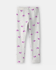 Girls Heart Fleece Pull-On Stretch Leggings - Grey/Purple