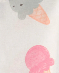 Toddler Girl Ice Cream 100% Cotton Short-Sleeve Snug Fit 4-Piece Pajama Set - Pink/Ivory