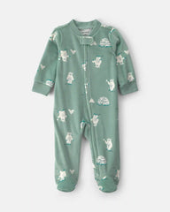 Baby Boy Yeti Fleece 2-Way Zip DreamPlush Sleep & Play Pajamas - Green