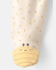 Baby Girl Bee 100% Cotton 2-Way Zip Sleep & Play Pajamas - Ivory