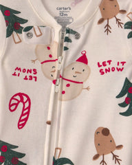 Baby 1-Piece Christmas Icon 2-Way Zip 100% Cotton Snug Fit Footed Pajama - Cream