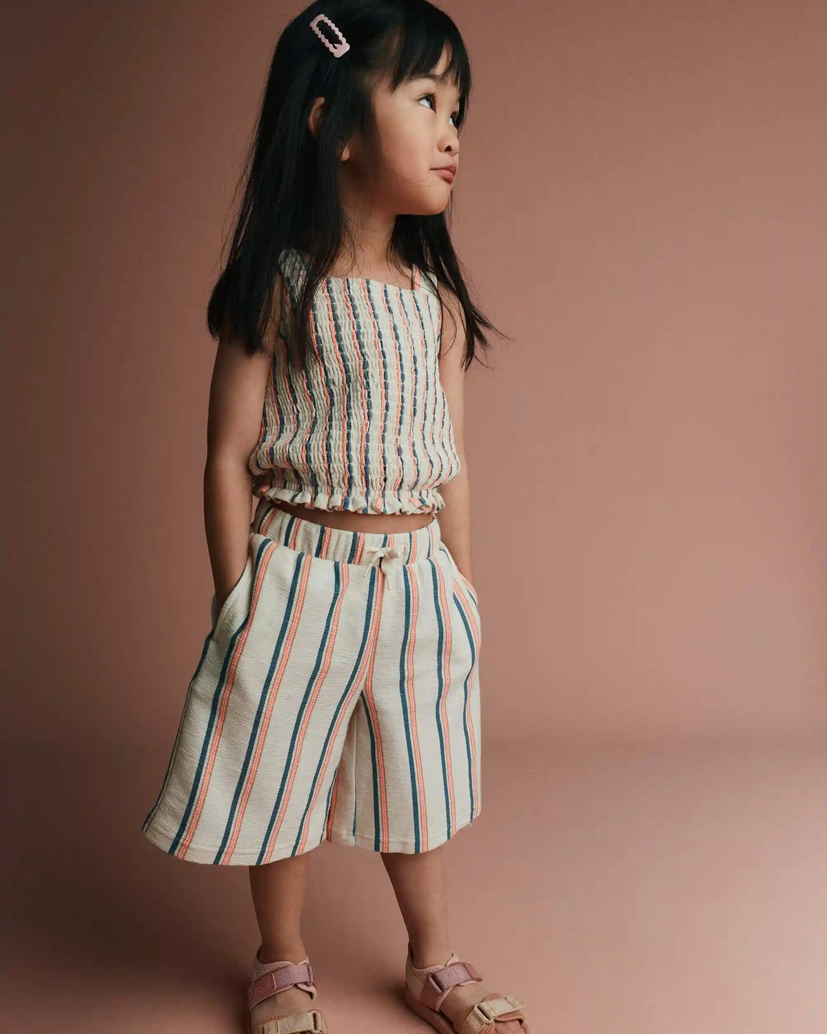 Toddler Girl Wide-Leg Capri Pant in Stripes - Cream