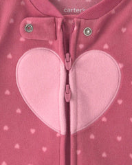 Baby Girl Heart Fleece 2-Way Zip Sleep & Play Pajamas - Pink