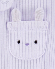 Baby Girl Bunny 2-Way Zip Ribbed Sleep & Play Pajamas - Purple