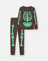 Girls 2-Piece Halloween Glow in the Dark Skeleton 100% Cotton Snug Fit Pajama Set - Pink