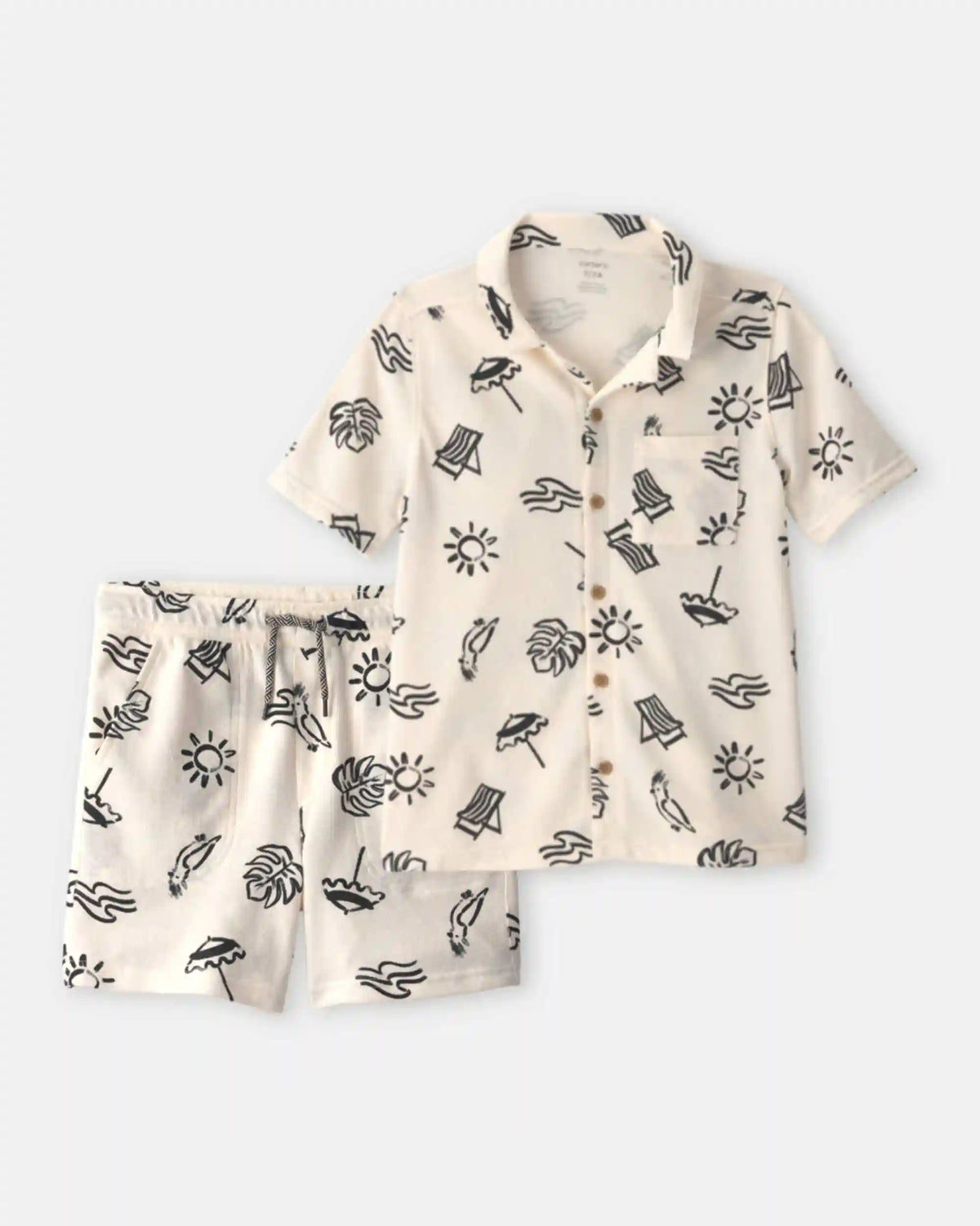 Boys 2-Piece Beach Button-Down Shirt & Short Set - Ivory