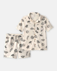 Boys 2-Piece Beach Button-Down Shirt & Short Set - Ivory