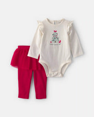 Baby Girl 2-Piece 'Santa's Littlest Love' Long-Sleeve Bodysuit & Tutu Pant Set - Red/Cream