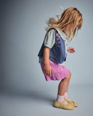 Toddler Girl Embroidered Cropped Vest with Otter Pockets - Slate Blue