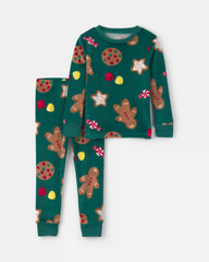 Toddler 2-Piece Christmas Gingerbread DreamPlush Snug Fit Pajama Set - Green