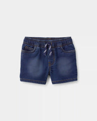 Baby Boy Denim Drawstring Shorts - Dark Wash