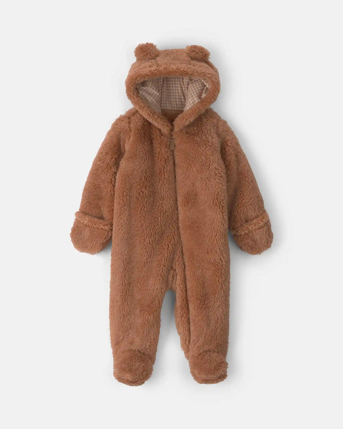 Baby Bear Teddy Fleece Long-Sleeve Jumpsuit - Brown
