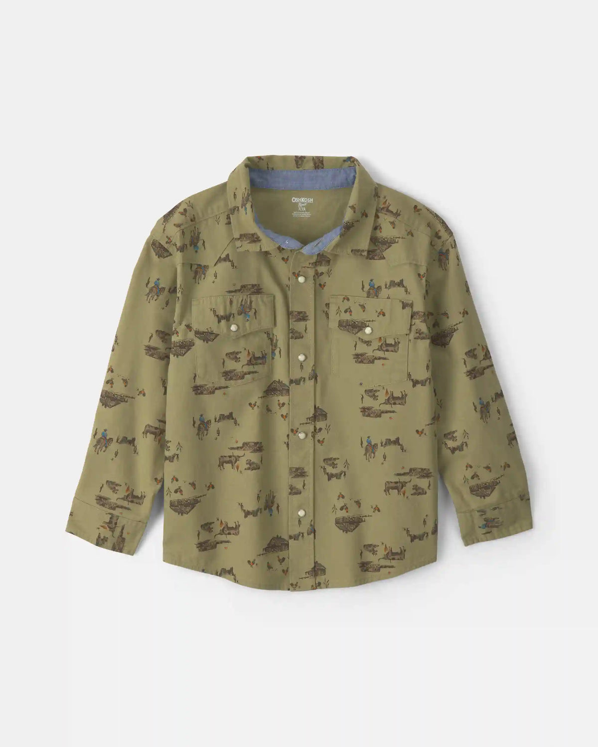 Boys Western Canvas Button-Down Shirt - Olive Green