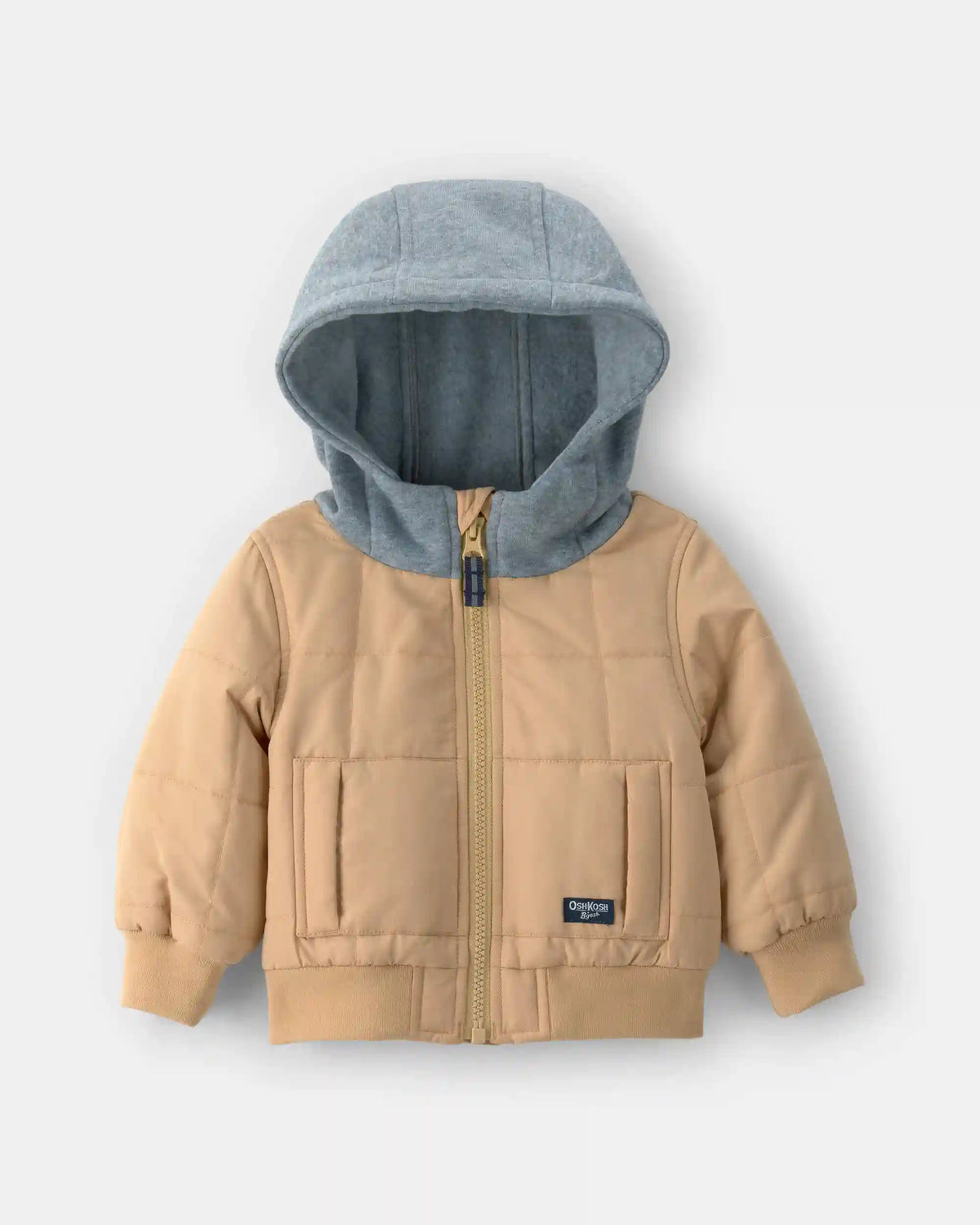 Baby Boy Hooded Midweight Quilted Jacket - Brown