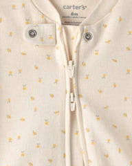 Baby Girl Bee 100% Cotton 2-Way Zip Sleep & Play Pajamas - Ivory