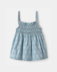 Girls Chambray Floral Smocked Tank Top