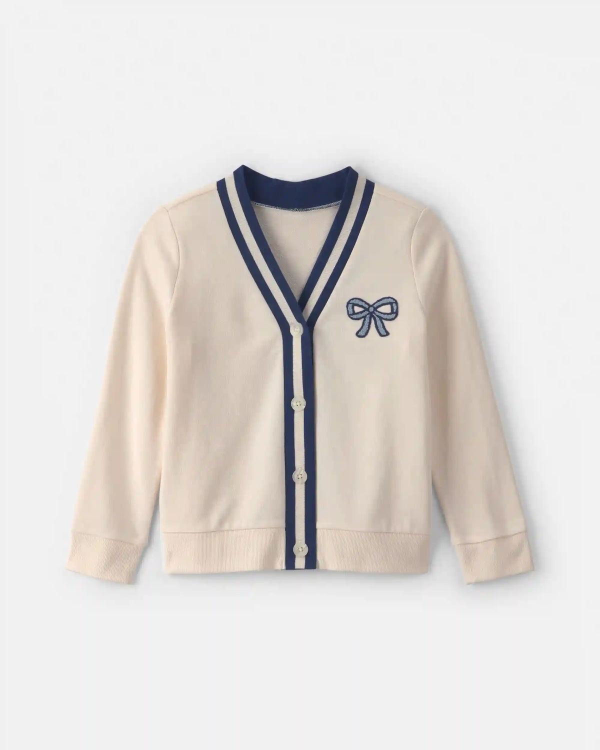 Girls Bow French Terry Cardigan Sweater - Cream