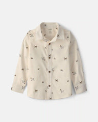 Boys Dog Long-Sleeve Button-Down Shirt - Cream