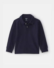Toddler Boy Uniform Piqué Long-Sleeve Polo Shirt - Navy