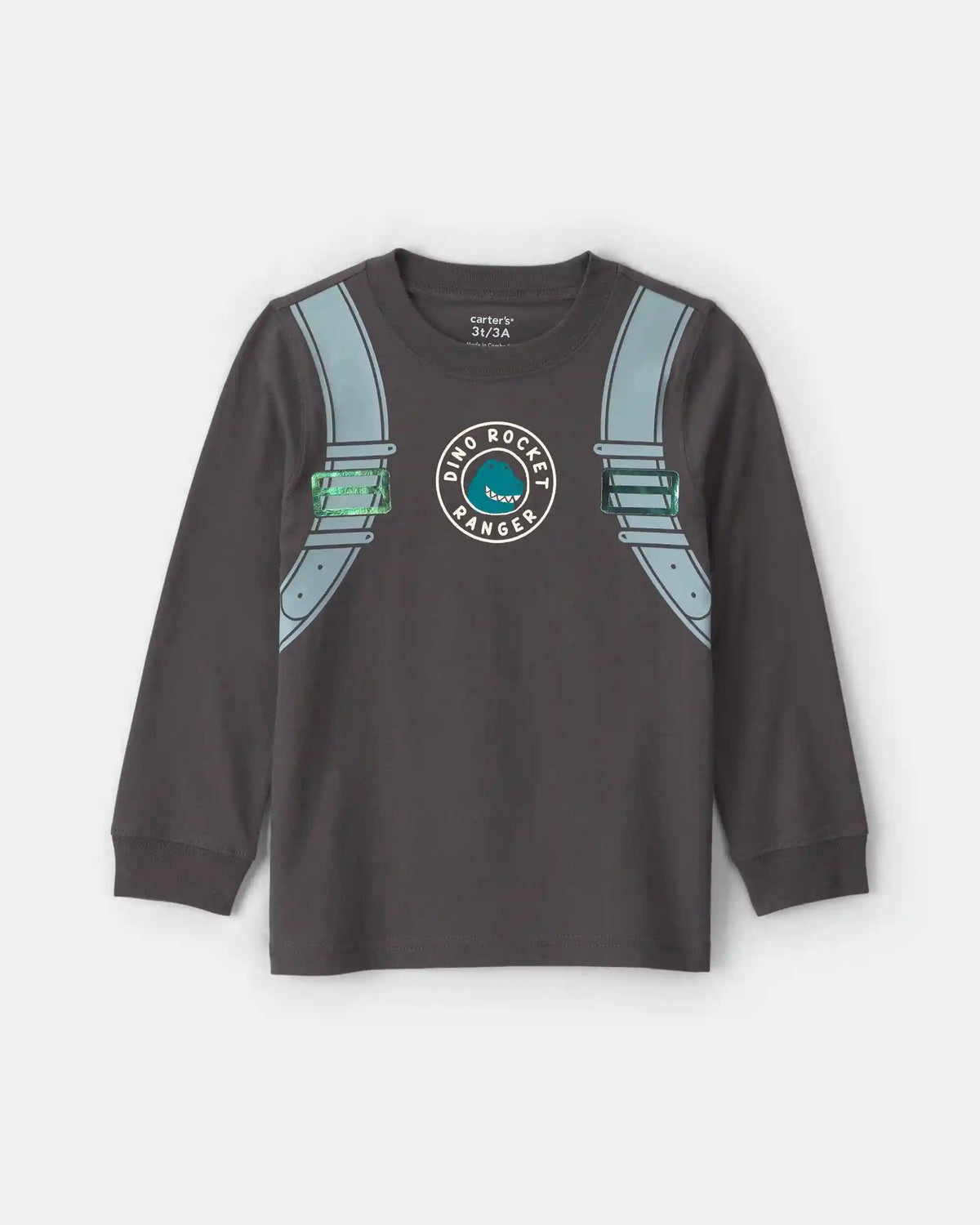 Toddler Boy Dino Jet Pack Long-Sleeve Graphic Tee - Grey