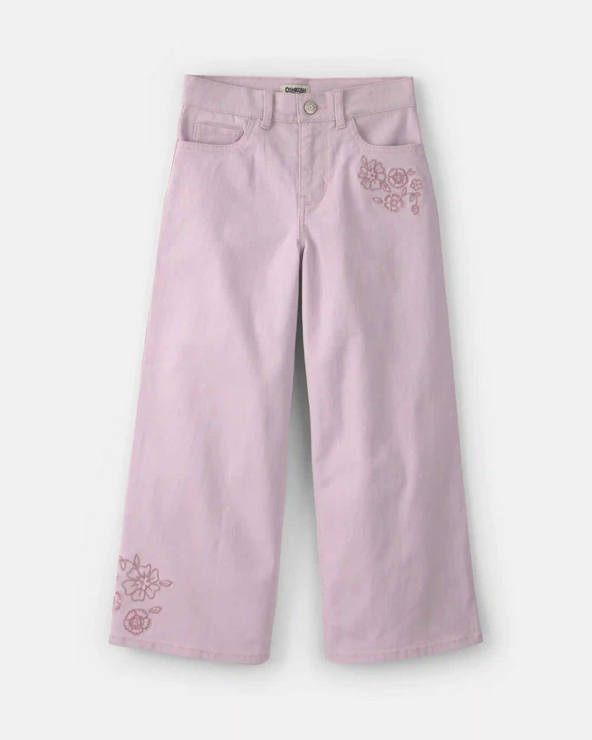 Girls Floral Embroidered Cropped Wide-Leg Pants - Purple
