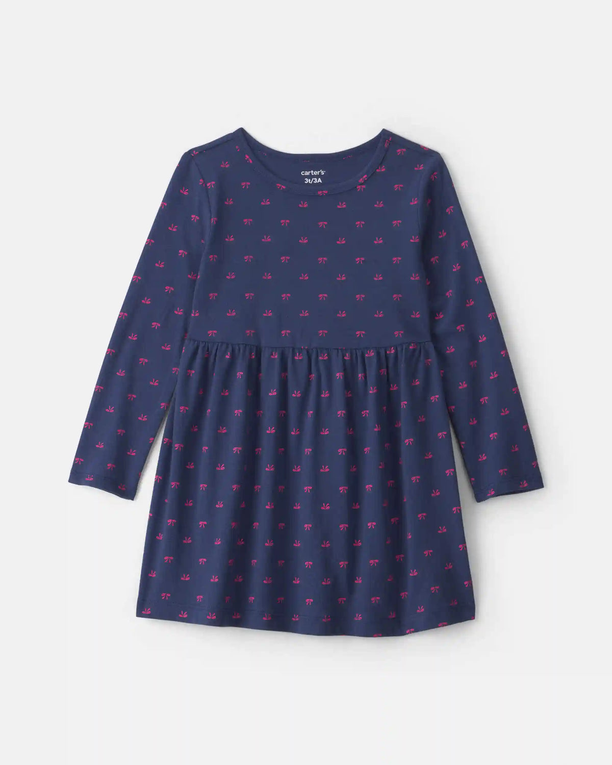 Toddler Girl Bow Long-Sleeve Dress - Navy Blue