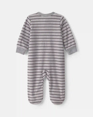 Baby Boy Monster Striped Fleece 2-Way Zip Sleep & Play Pajamas - Grey