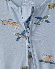 Baby Boy Plane 2-Way Zip PurelySoft Footie Sleep & Play Pajama - Blue